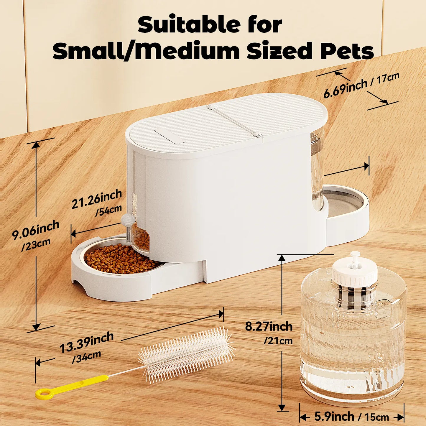 Dual-Function Gravity Cat Food Feeder and Water Dispenser with Stainless Steel Bowls - Large Capacity