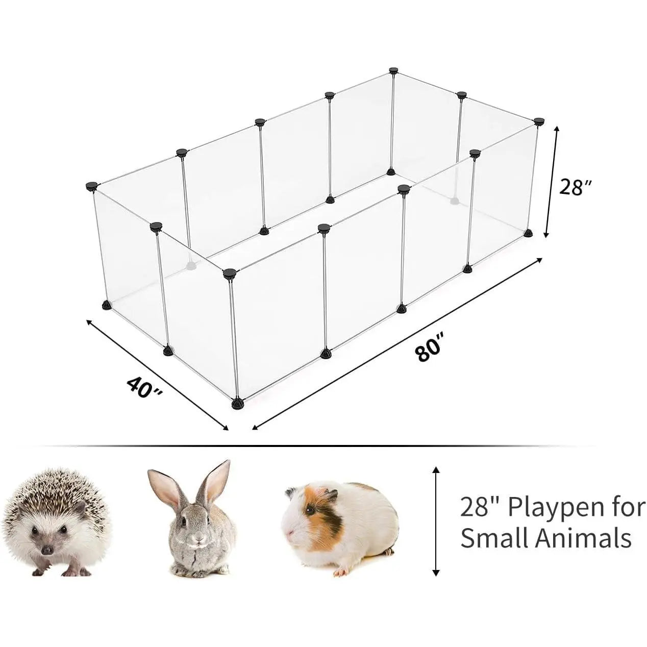 Large Transparent Pet Playpen - 28" H x 20" W, 12 Panels for Indoor Use - Ideal for Puppies, Kittens, Ferrets, and Guinea Pigs
