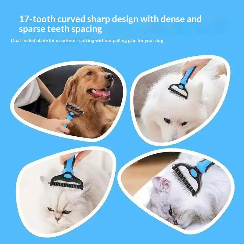 Professional Pet Dematting Undercoat Rake for Long-Haired Dogs and Cats, Double-Sided Deshedding Brush, Gentle Tangle Remover for Reducing Shedding and Mats, Grooming Tool N2 Comb