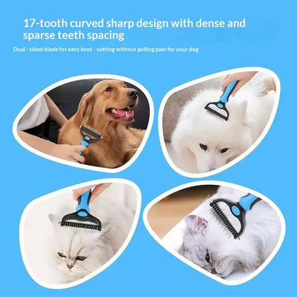 Professional Pet Dematting Undercoat Rake for Long-Haired Dogs and Cats, Double-Sided Deshedding Brush, Gentle Tangle Remover for Reducing Shedding and Mats, Grooming Tool N2 Comb