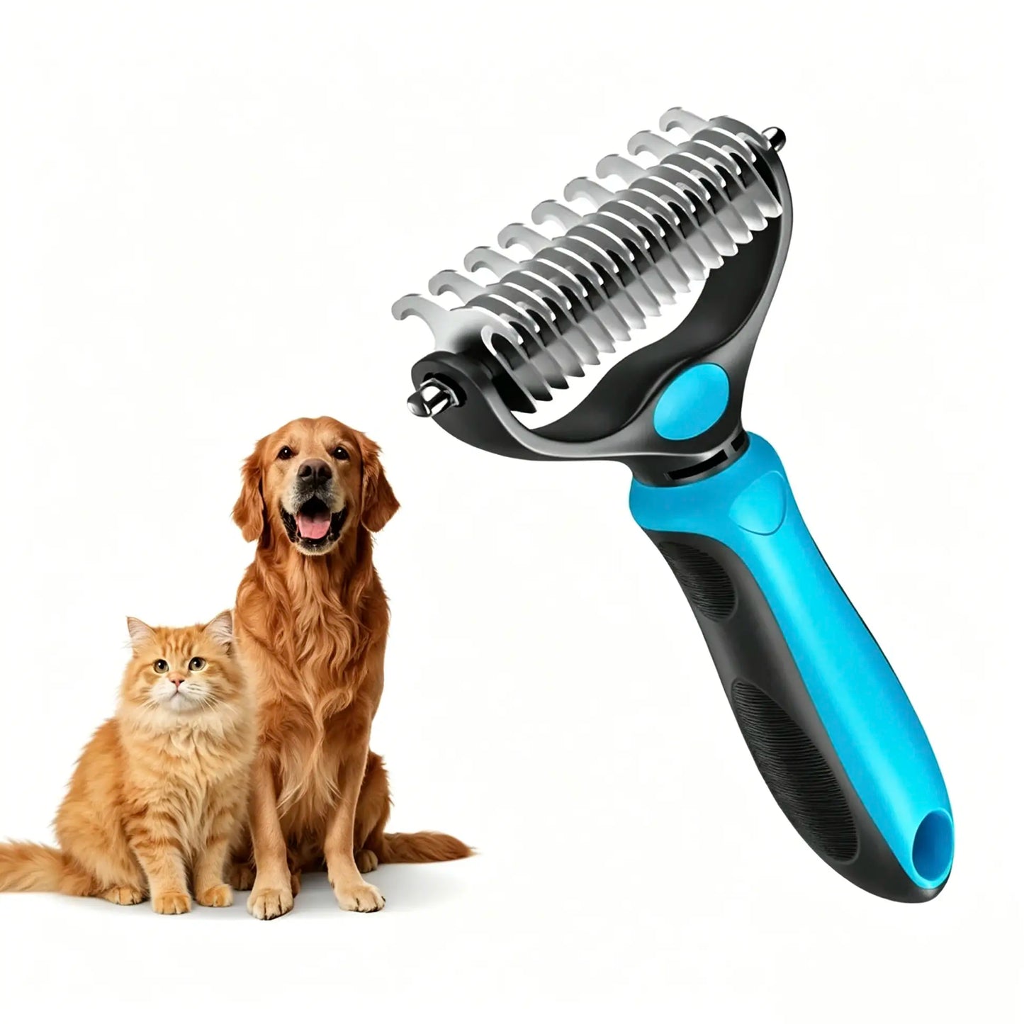 Professional Pet Dematting Undercoat Rake for Long-Haired Dogs and Cats, Double-Sided Deshedding Brush, Gentle Tangle Remover for Reducing Shedding and Mats, Grooming Tool N2 Comb