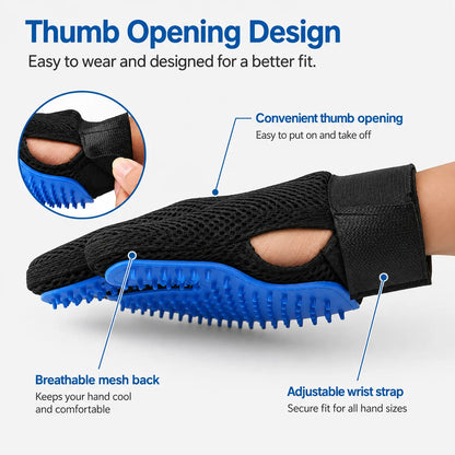 Pet Hair Removal Gloves for Dogs and Cats - 2-Pack (Left & Right Hand) 2-in-1 Deshedding Brush and Massage Mitt for Grooming and Bathing, Suitable for Short and Long Hair Pets (Blue)