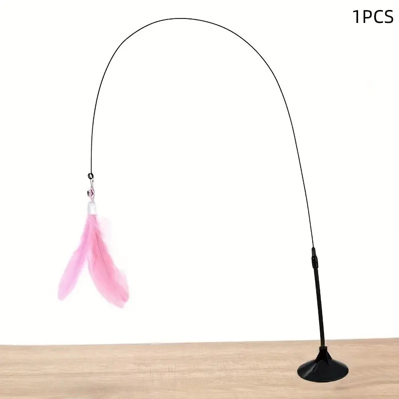 Feathered Cat Toy Accessory with Durable Rod and Suction Cup Base, Available in Realistic and Artificial Designs, Battery-Free Operation for Small Dog Entertainment