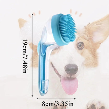 2-in-1 Pet Bath Brush with Built-In Shampoo Dispenser for Dogs and Cats - Soft Scrubber for Long and Short Hair