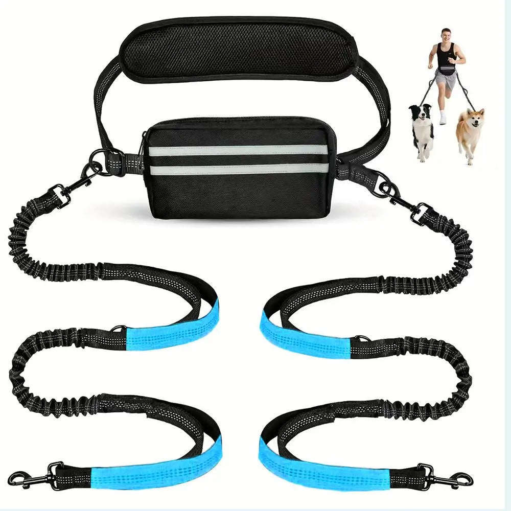 Pipidodo Hands-Free Dual Dog Leash with Waist Bag and Cushioned Pad - Effortlessly Walk Two Dogs Without Tangles or Stress