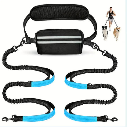 Pipidodo Hands-Free Dual Dog Leash with Waist Bag and Cushioned Pad - Effortlessly Walk Two Dogs Without Tangles or Stress