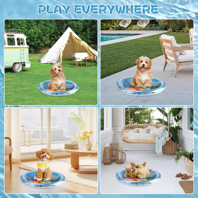 Interactive Cat Water Play Mat with Floating Fish - Splash-Proof PVC Toy for Indoor Cat Entertainment, No Batteries Required, Ideal for Medium Cats