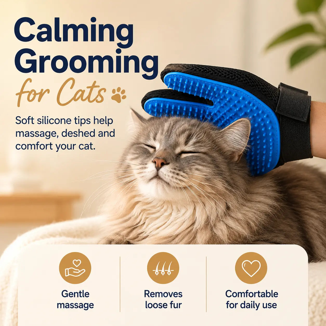 Pet Hair Removal Gloves for Dogs and Cats - 2-Pack (Left & Right Hand) 2-in-1 Deshedding Brush and Massage Mitt for Grooming and Bathing, Suitable for Short and Long Hair Pets (Blue)