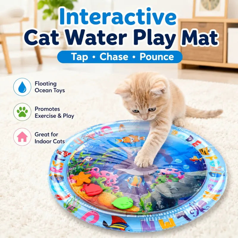 Interactive Cat Water Play Mat with Floating Fish - Splash-Proof PVC Toy for Indoor Cat Entertainment, No Batteries Required, Ideal for Medium Cats