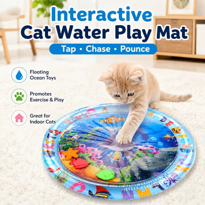 Interactive Cat Water Play Mat with Floating Fish - Splash-Proof PVC Toy for Indoor Cat Entertainment, No Batteries Required, Ideal for Medium Cats