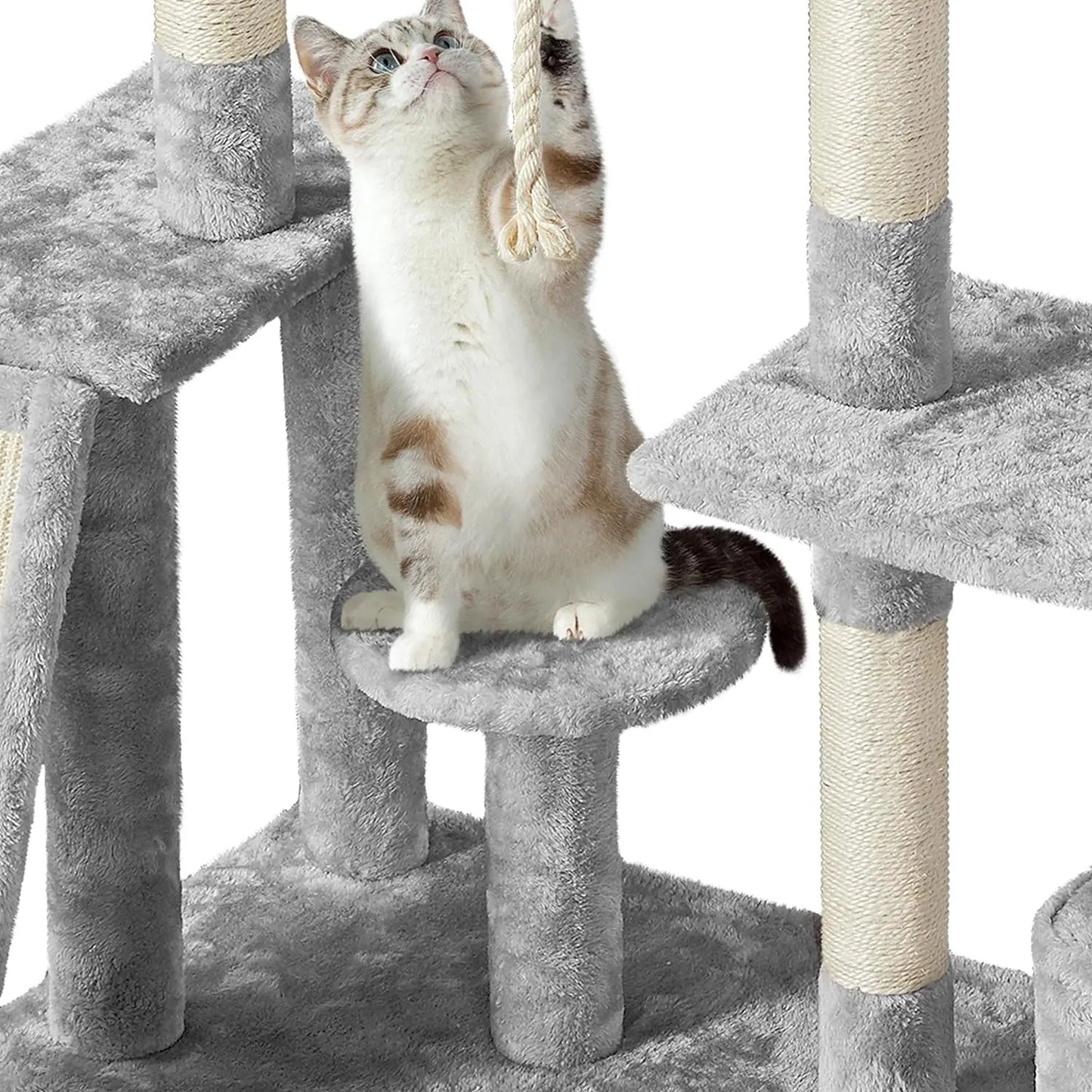 Multi-Level Indoor Cat Tree with Scratching Posts and Plush Perch, Rotatable Light Gray Cat Condo and Play Center