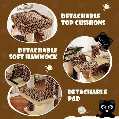 SHA CERLIN 77-Inch Multi-Level Plush Cat Tree Tower with Enhanced Scratching Posts, Removable Washable Cushions, Anti-Tip Safety Features, Leopard and Cream White Finish
