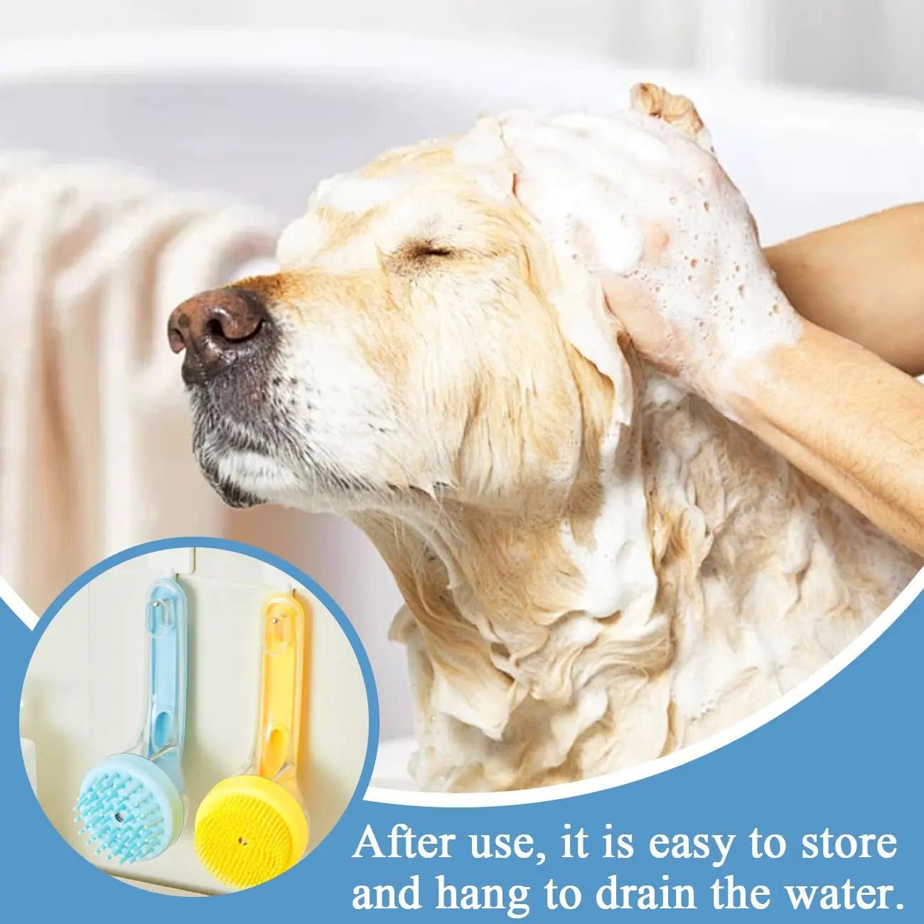 2-in-1 Pet Bath Brush with Built-In Shampoo Dispenser for Dogs and Cats - Soft Scrubber for Long and Short Hair