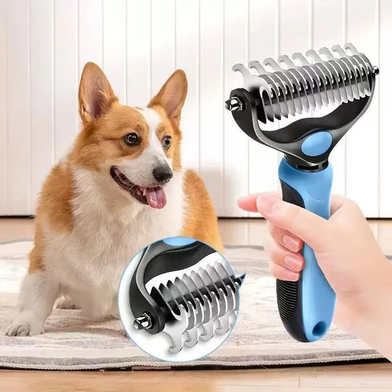 Professional Pet Dematting Undercoat Rake for Long-Haired Dogs and Cats, Double-Sided Deshedding Brush, Gentle Tangle Remover for Reducing Shedding and Mats, Grooming Tool N2 Comb