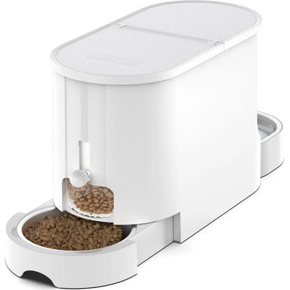 Dual-Function Gravity Cat Food Feeder and Water Dispenser with Stainless Steel Bowls - Large Capacity