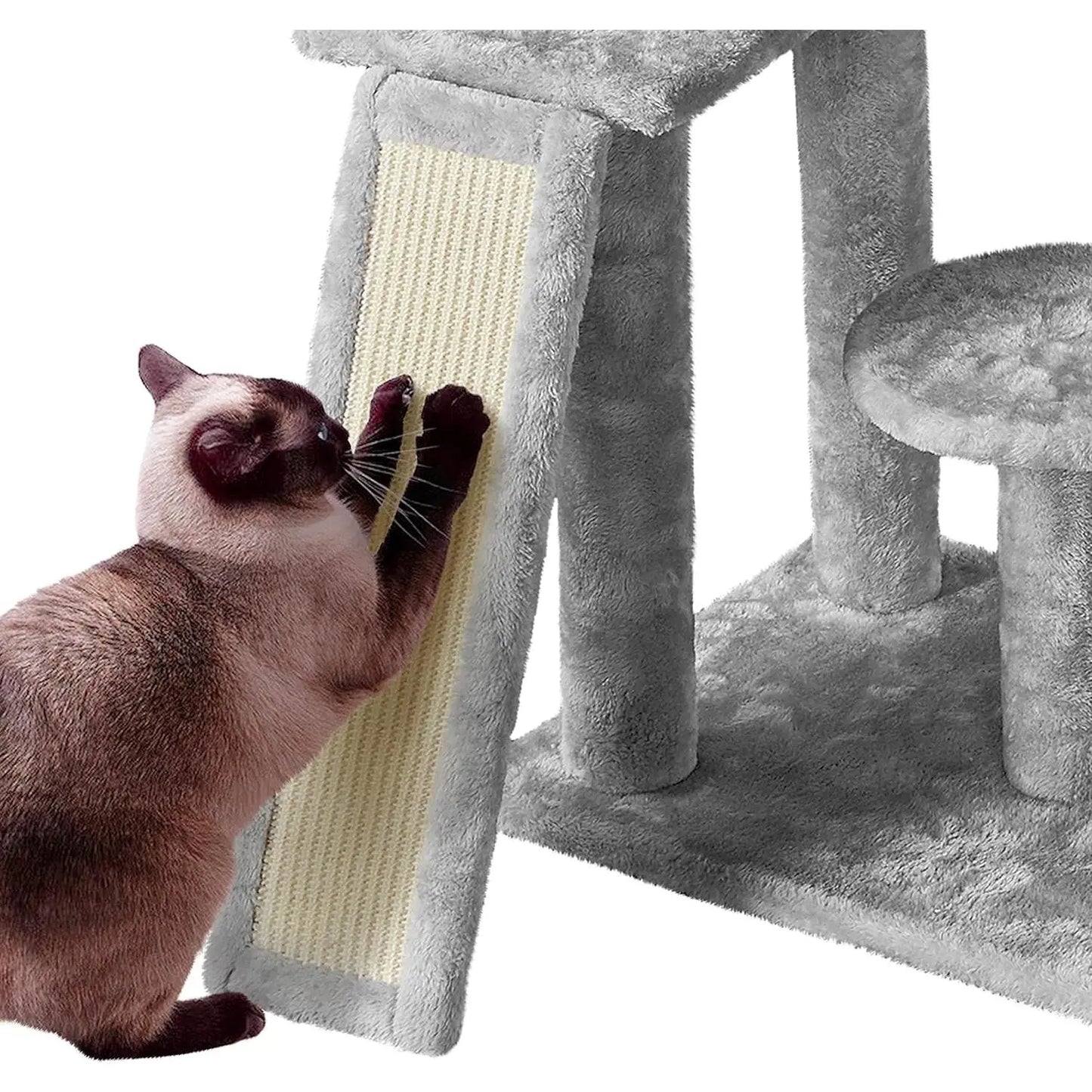 Multi-Level Indoor Cat Tree with Scratching Posts and Plush Perch, Rotatable Light Gray Cat Condo and Play Center