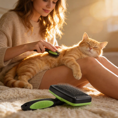 Self-Cleaning Slicker Brush for Dogs and Cats with One-Click Release Mechanism