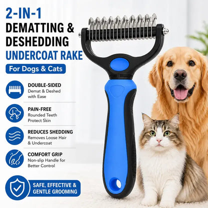 Professional Pet Dematting Undercoat Rake for Long-Haired Dogs and Cats, Double-Sided Deshedding Brush, Gentle Tangle Remover for Reducing Shedding and Mats, Grooming Tool N2 Comb