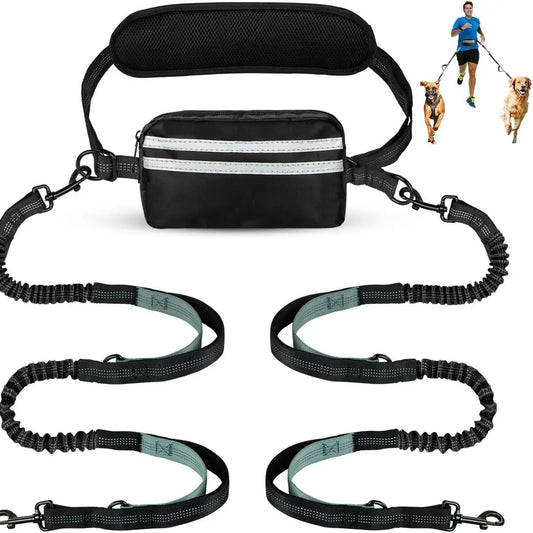Pipidodo Hands-Free Dual Dog Leash with Waist Bag and Cushioned Pad - Effortlessly Walk Two Dogs Without Tangles or Stress