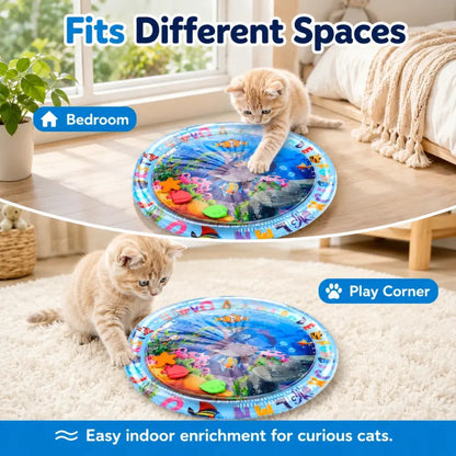 Interactive Cat Water Play Mat with Floating Fish - Splash-Proof PVC Toy for Indoor Cat Entertainment, No Batteries Required, Ideal for Medium Cats