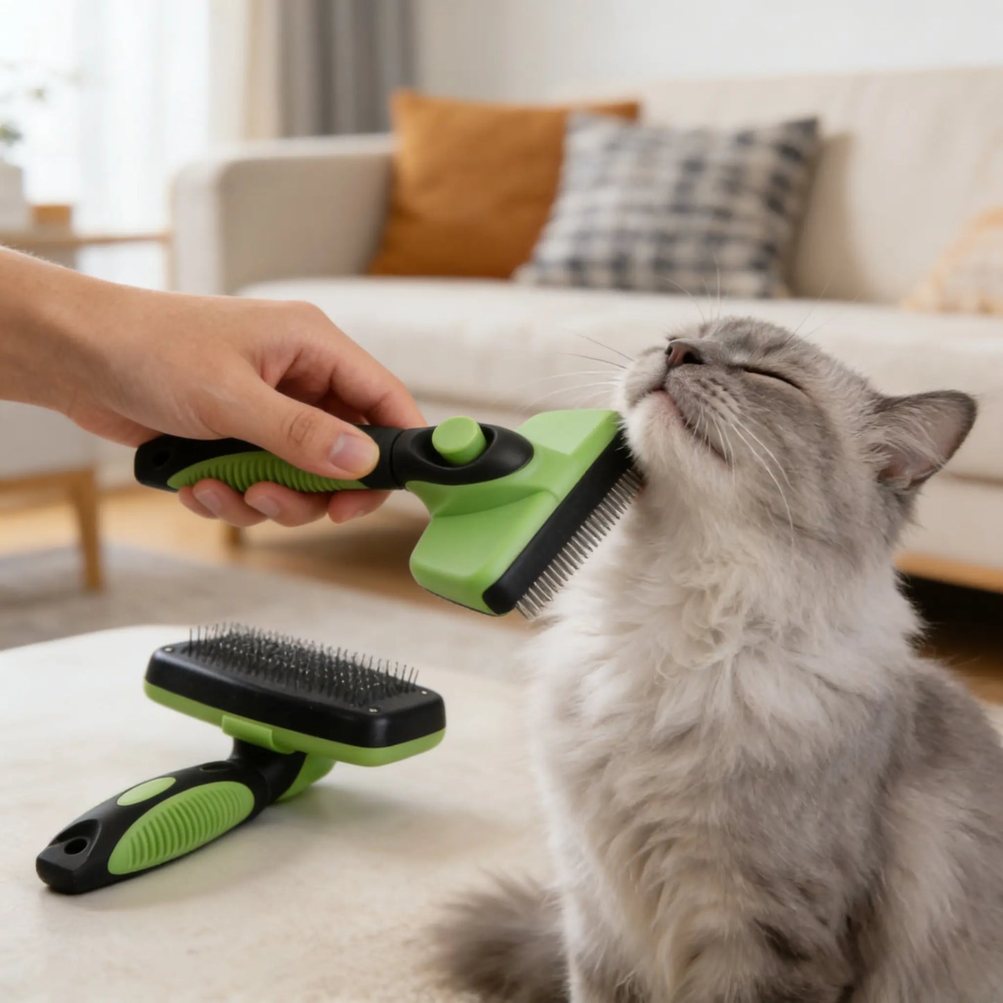 Self-Cleaning Slicker Brush for Dogs and Cats with One-Click Release Mechanism