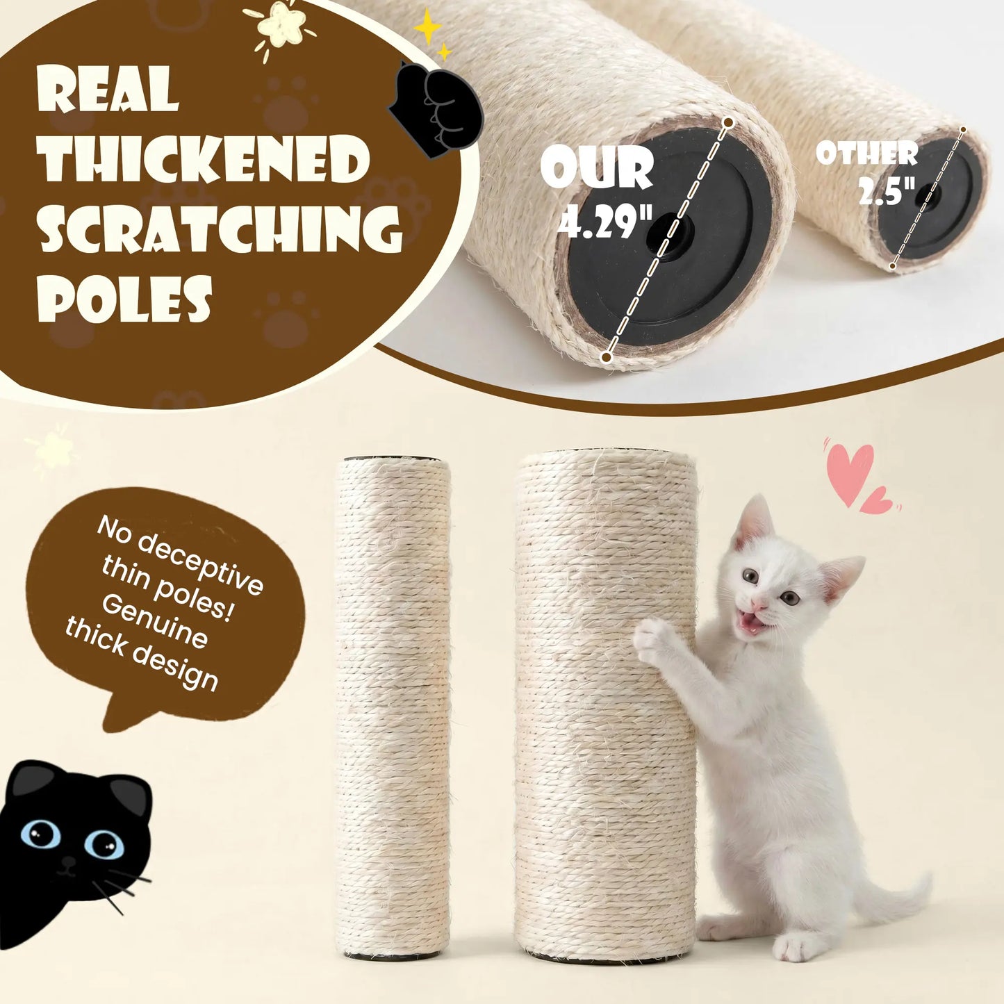 SHA CERLIN 77-Inch Multi-Level Plush Cat Tree Tower with Enhanced Scratching Posts, Removable Washable Cushions, Anti-Tip Safety Features, Leopard and Cream White Finish