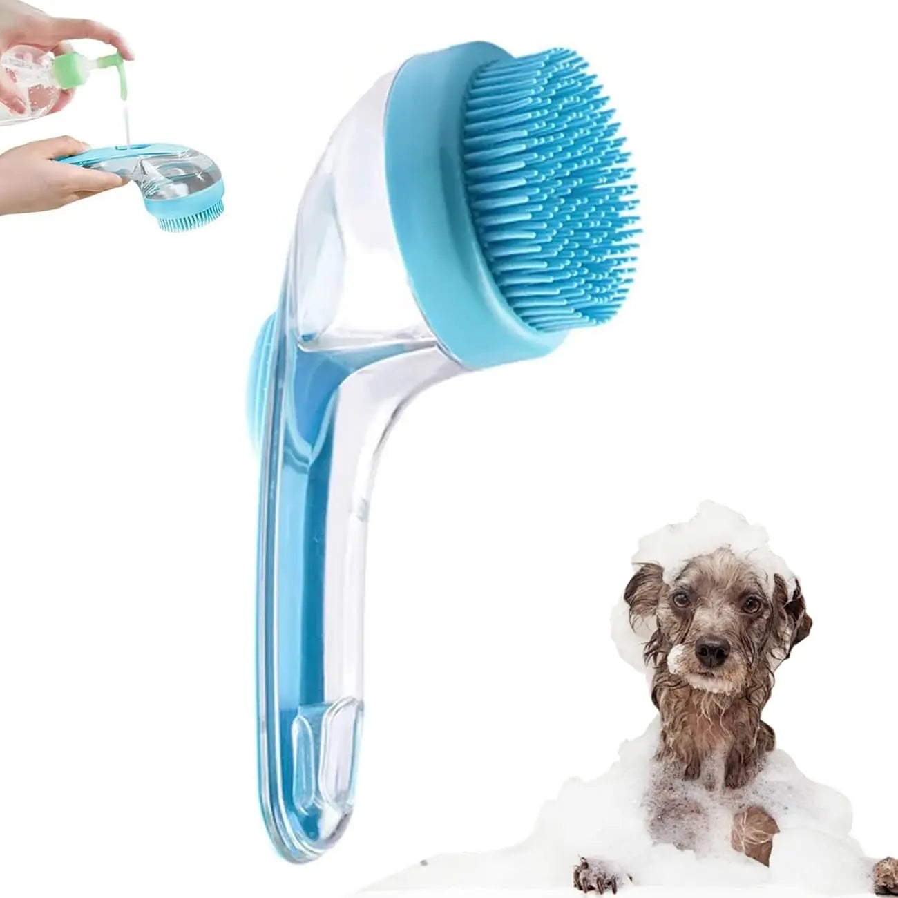 2-in-1 Pet Bath Brush with Built-In Shampoo Dispenser for Dogs and Cats - Soft Scrubber for Long and Short Hair