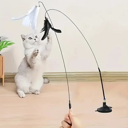 Feathered Cat Toy Accessory with Durable Rod and Suction Cup Base, Available in Realistic and Artificial Designs, Battery-Free Operation for Small Dog Entertainment