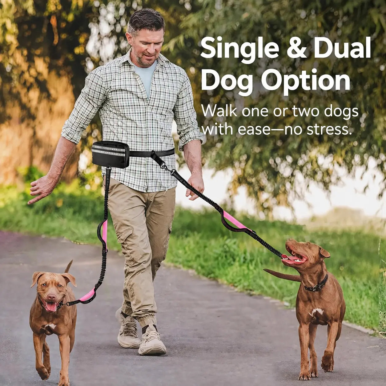 Pipidodo Hands-Free Dual Dog Leash with Waist Bag and Cushioned Pad - Effortlessly Walk Two Dogs Without Tangles or Stress