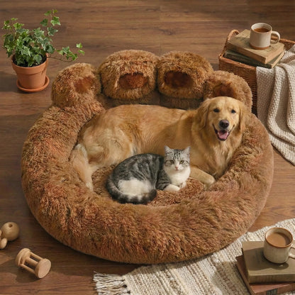 Bear Paw Quilted Fleece 3-in-1 Convertible Pet Sofa Bed with Waterproof Lining, Machine Washable Cover, and Durable Foam Cushioning for Cats and Dogs in Multi-Pet Households