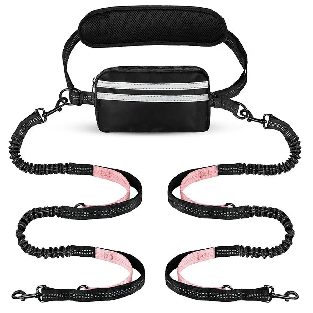 Pipidodo Hands-Free Dual Dog Leash with Waist Bag and Cushioned Pad - Effortlessly Walk Two Dogs Without Tangles or Stress