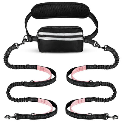Pipidodo Hands-Free Dual Dog Leash with Waist Bag and Cushioned Pad - Effortlessly Walk Two Dogs Without Tangles or Stress
