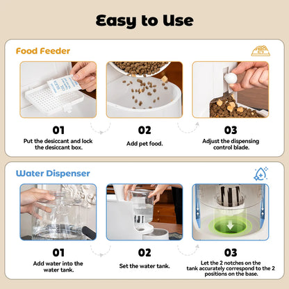 Dual-Function Gravity Cat Food Feeder and Water Dispenser with Stainless Steel Bowls - Large Capacity