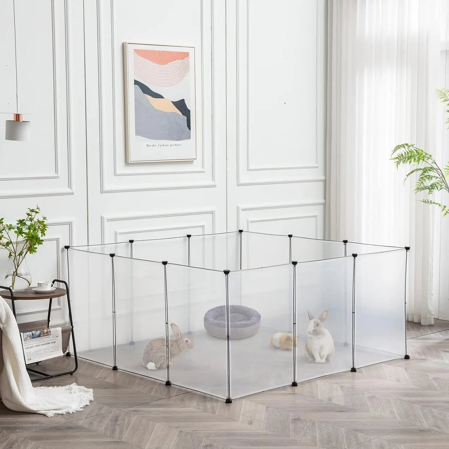 Large Transparent Pet Playpen - 28" H x 20" W, 12 Panels for Indoor Use - Ideal for Puppies, Kittens, Ferrets, and Guinea Pigs