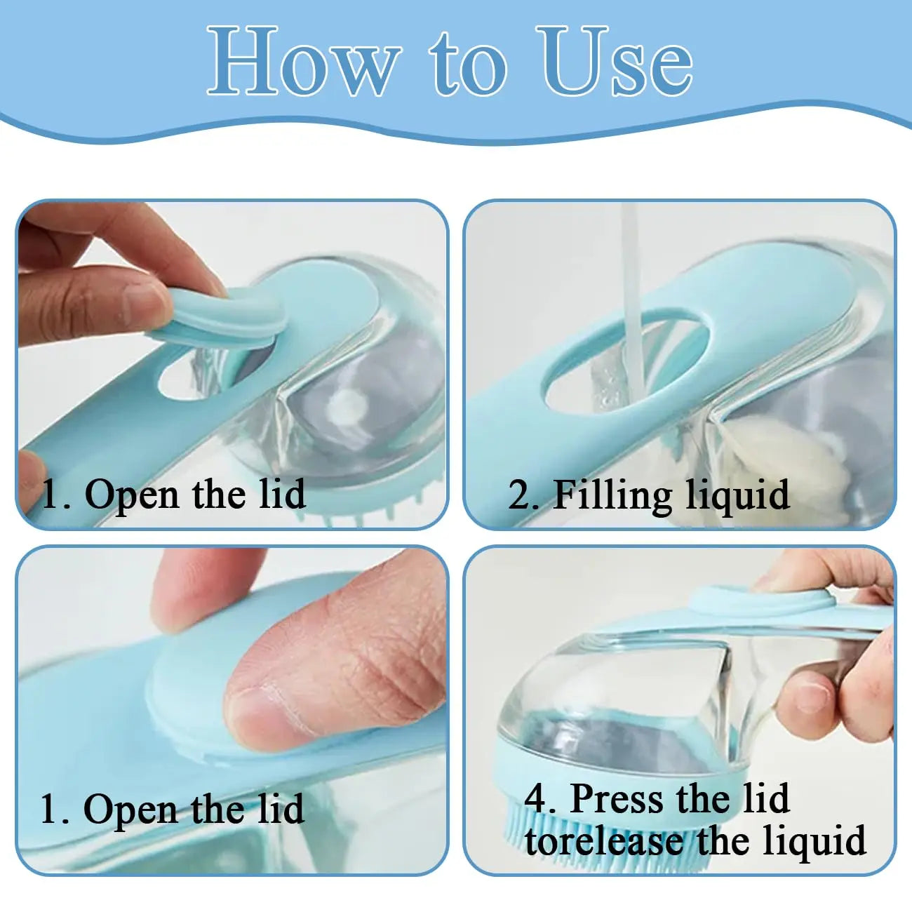 2-in-1 Pet Bath Brush with Built-In Shampoo Dispenser for Dogs and Cats - Soft Scrubber for Long and Short Hair