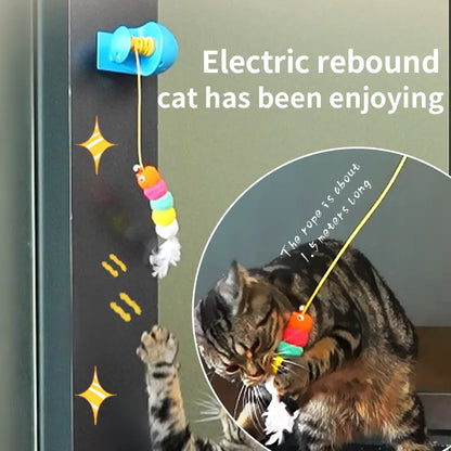 Wall-Mounted Interactive Automatic Cat Toy for Indoor Use, Rechargeable Electric Teaser with Auto Rebound for Hands-Free Play