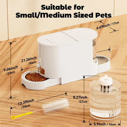 Dual-Function Gravity Cat Food Feeder and Water Dispenser with Stainless Steel Bowls - Large Capacity
