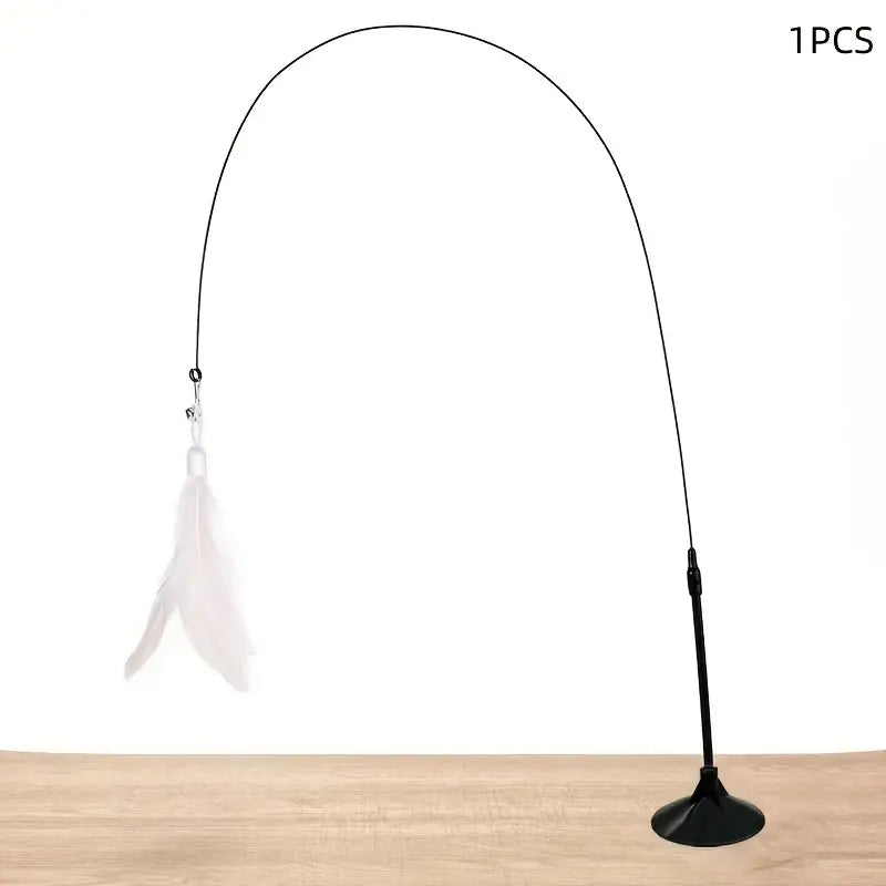 Feathered Cat Toy Accessory with Durable Rod and Suction Cup Base, Available in Realistic and Artificial Designs, Battery-Free Operation for Small Dog Entertainment