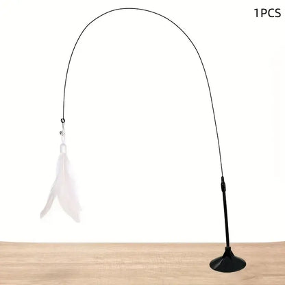Feathered Cat Toy Accessory with Durable Rod and Suction Cup Base, Available in Realistic and Artificial Designs, Battery-Free Operation for Small Dog Entertainment