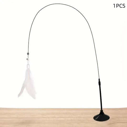 Feathered Cat Toy Accessory with Durable Rod and Suction Cup Base, Available in Realistic and Artificial Designs, Battery-Free Operation for Small Dog Entertainment