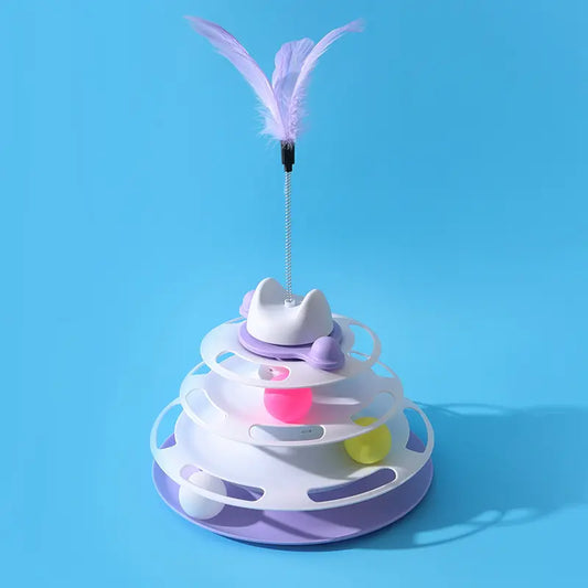 Interactive Feather-Like Cat Toy - Spinning Ball Turntable for Self-Play and Boredom Relief, Durable Teaser Wand for Indoor Cats