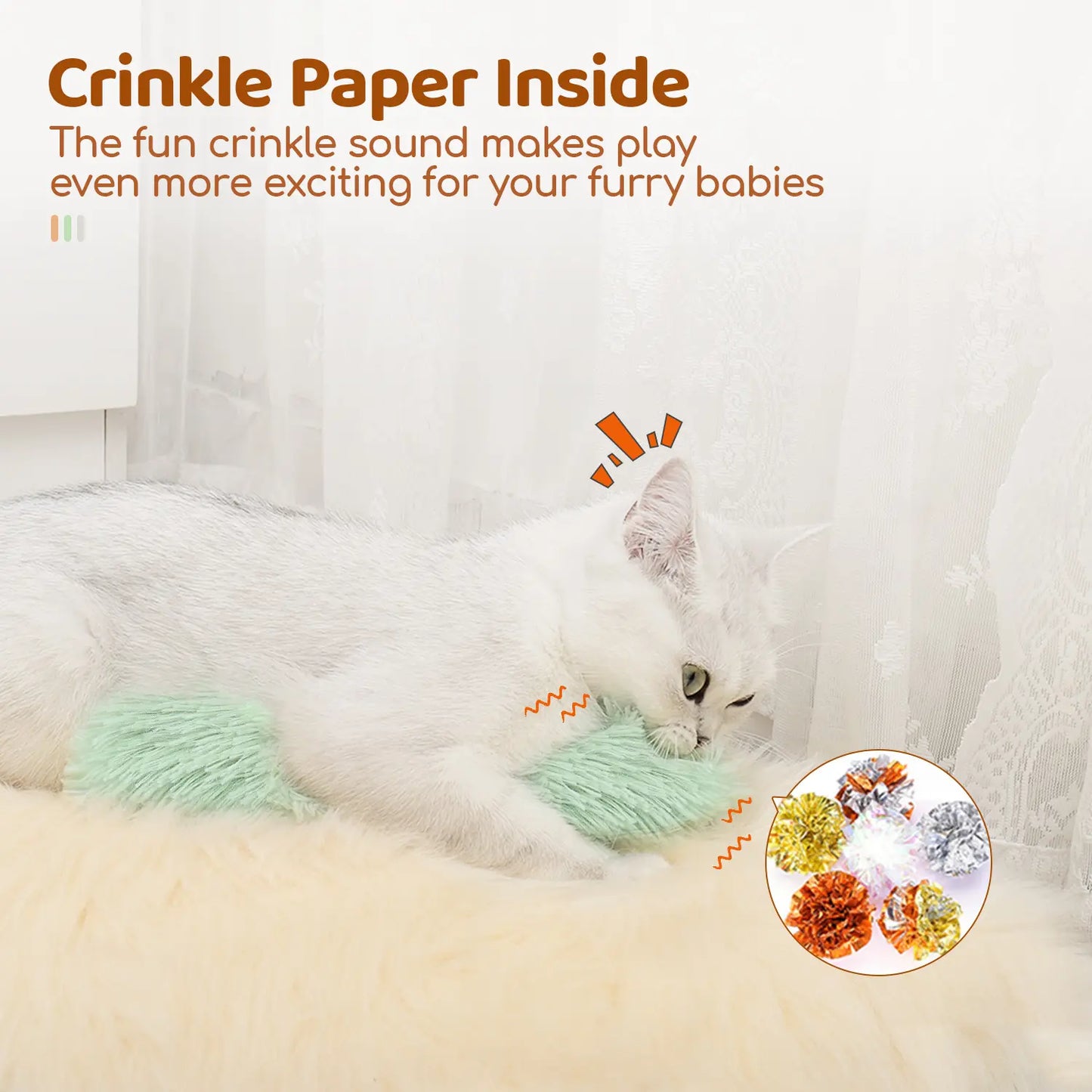 Potaroma Interactive Cat Pillows - 3 Pack of Crinkle Sound Soft and Durable Kicker Toys for Indoor Play and Exercise for Cats and Kittens