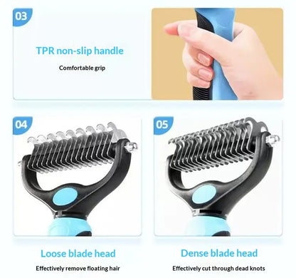 Professional Pet Dematting Undercoat Rake for Long-Haired Dogs and Cats, Double-Sided Deshedding Brush, Gentle Tangle Remover for Reducing Shedding and Mats, Grooming Tool N2 Comb