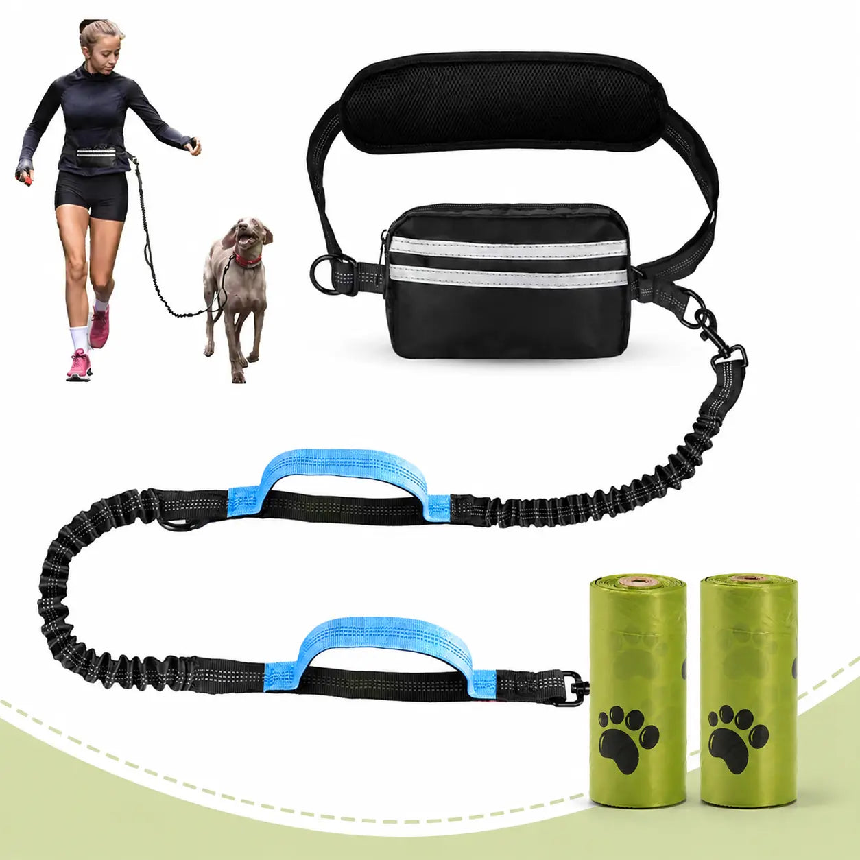 Pipidodo Hands-Free Dual Dog Leash with Waist Bag and Cushioned Pad - Effortlessly Walk Two Dogs Without Tangles or Stress