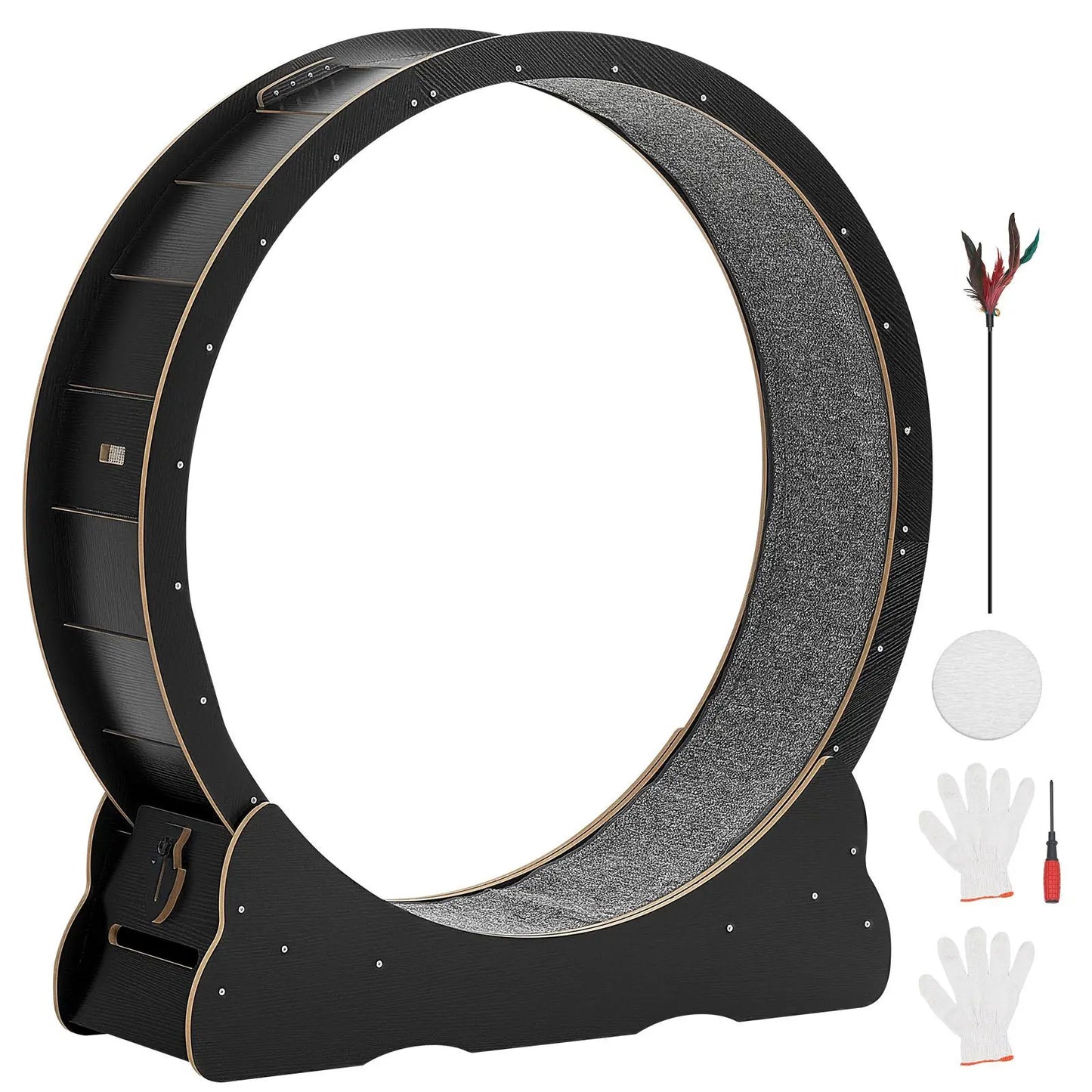 Vevor 48-Inch Wooden Cat Exercise Wheel - Indoor Treadmill for Cats Up to 28 lbs with Carpeted Runway, Locking Mechanism, and Quiet Operation for Pet Fitness and Health, Black