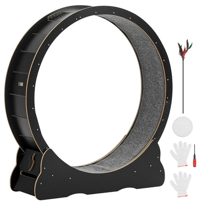 Vevor 48-Inch Wooden Cat Exercise Wheel - Indoor Treadmill for Cats Up to 28 lbs with Carpeted Runway, Locking Mechanism, and Quiet Operation for Pet Fitness and Health, Black