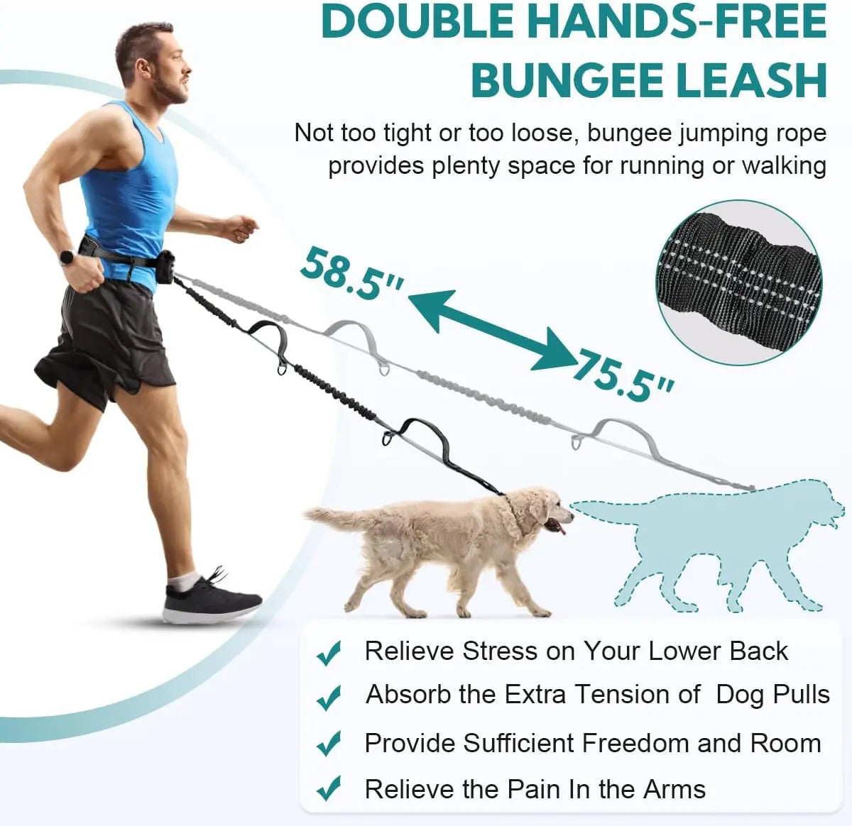 Pipidodo Hands-Free Dual Dog Leash with Waist Bag and Cushioned Pad - Effortlessly Walk Two Dogs Without Tangles or Stress
