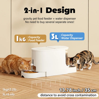 Dual-Function Gravity Cat Food Feeder and Water Dispenser with Stainless Steel Bowls - Large Capacity