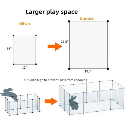 Large Transparent Pet Playpen - 28" H x 20" W, 12 Panels for Indoor Use - Ideal for Puppies, Kittens, Ferrets, and Guinea Pigs