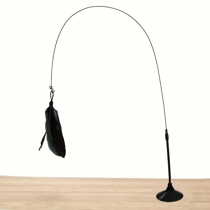 Feathered Cat Toy Accessory with Durable Rod and Suction Cup Base, Available in Realistic and Artificial Designs, Battery-Free Operation for Small Dog Entertainment
